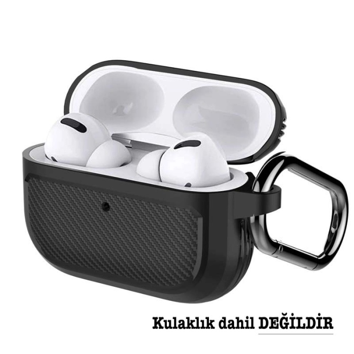 AirPods Pro Kulaklık Kancalı Karbon Fiber Koruma Kılıfı