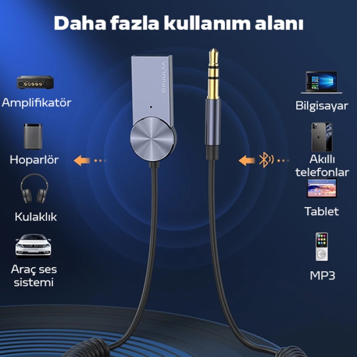 KUULAA Usb Bluetooth 5.0 3.5 Aux Receiver Aux Wireless Araç Kiti