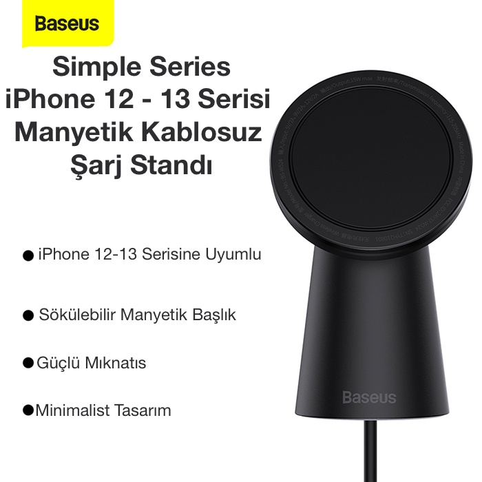 Baseus Simple iPhone 15-14 -13-12 Serisi Manyetik Kablosuz Şarj Standı