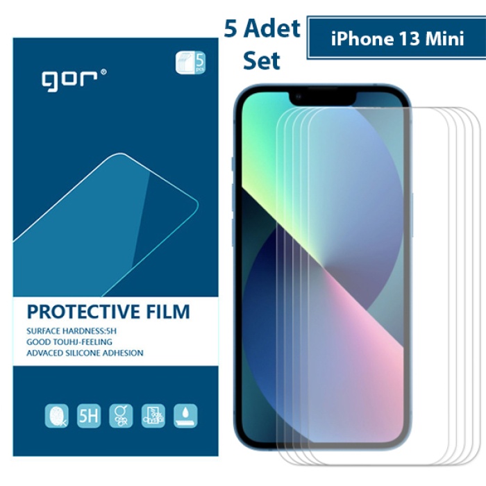 GOR iPhone 13 Mini 5.4 HD Darbe Emici Ekran Koruyucu Jelatin 5 Adet Set