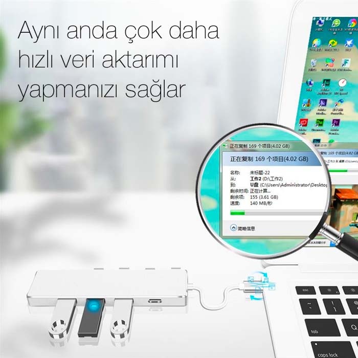 ALLY 5 in 1 Type C Dönüştürücü 4 Usb Portlu Adaptör Hub Çoklayıcı