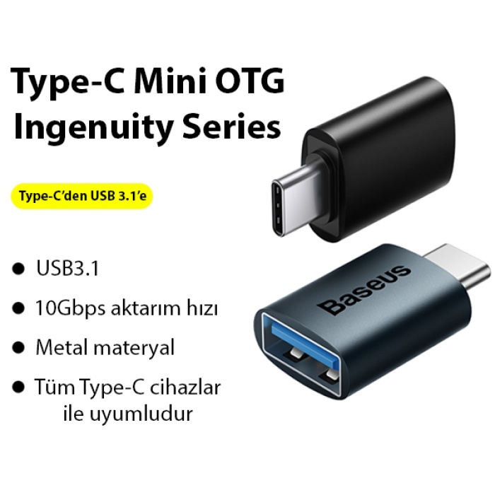 Baseus Type-C to USB 3.1  Dönüştürücü Adaptör Mini OTG Ingenuity Series