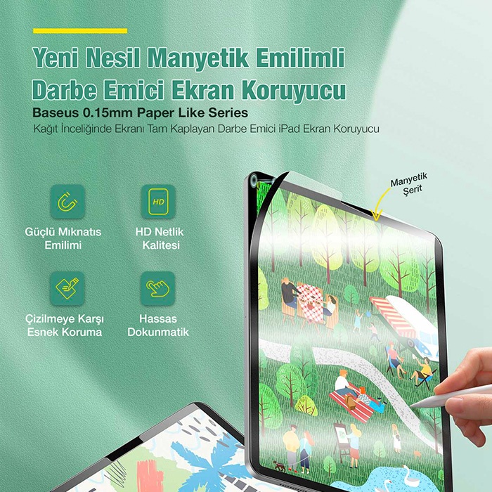 Baseus iPad 9.7inç (2018) Manyetik Kenarlı Mıknatıslı Ekran Koruyucu