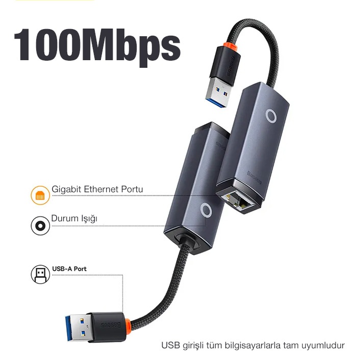 Baseus Lite Series 100Mbps USB to RJ45 Ethernet LAN Port Adaptör