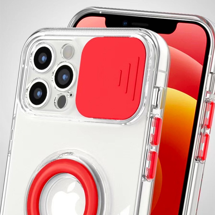 iPhone 11 Pro 5.8inç Kılıf Sürgülü Kamera Lens Korumalı Yüzük Standlı Silikon Kılıf