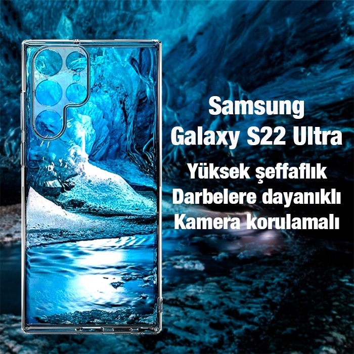 Samsung Galaxy S22 Ultra Kılıf Kamera Korumalı Ultra İnce Şeffaf Silikon Kılıf