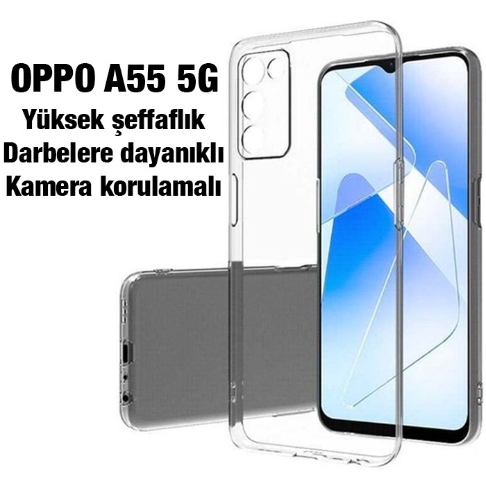 OPPO A55 5G Kılıf Kamera Korumalı Ultra İnce Şeffaf Silikon Kılıf