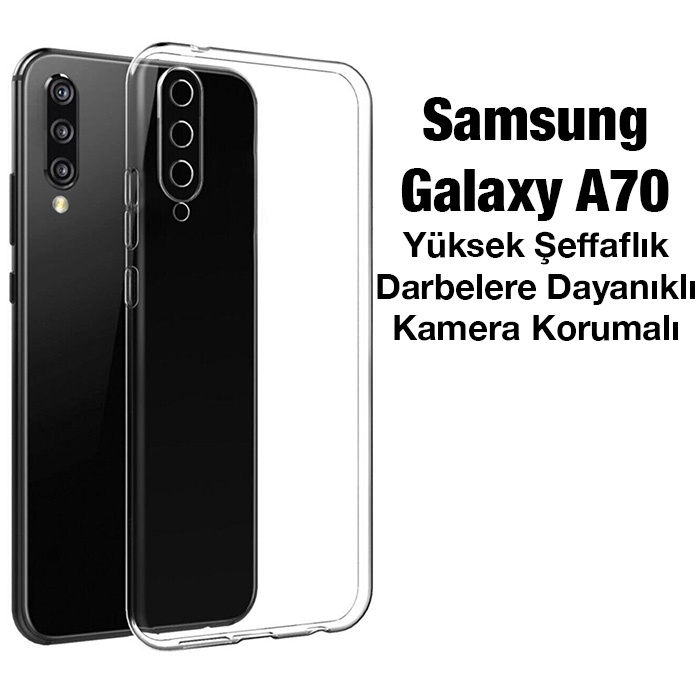 SM Galaxy A70 Kılıf Kamera Korumalı Ultra İnce Şeffaf Silikon Kılıf