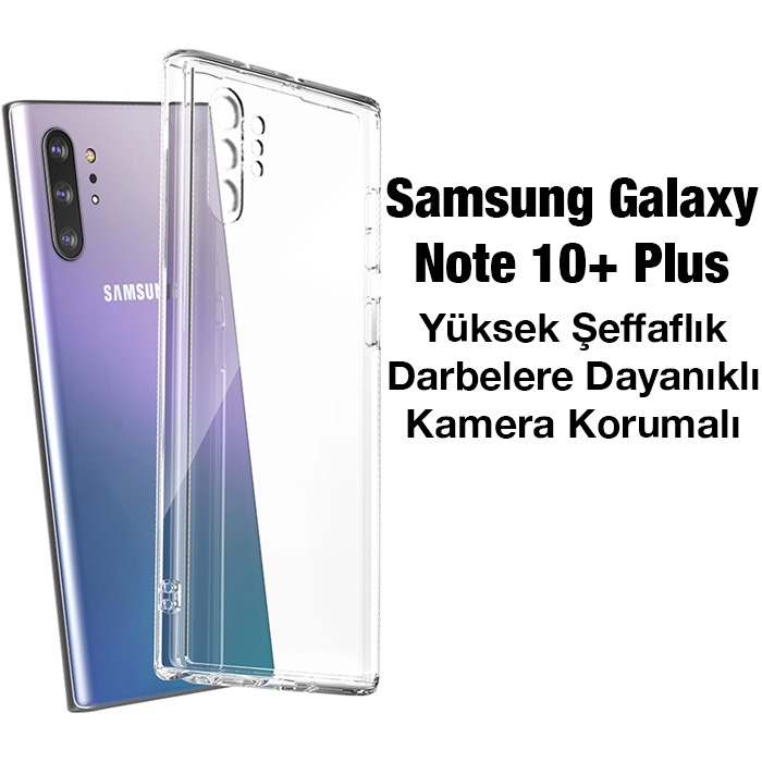 SM Galaxy Note 10+ Plus (SM-N975F) Kılıf Kamera Korumalı Ultra İnce Şeffaf Silikon Kılıf