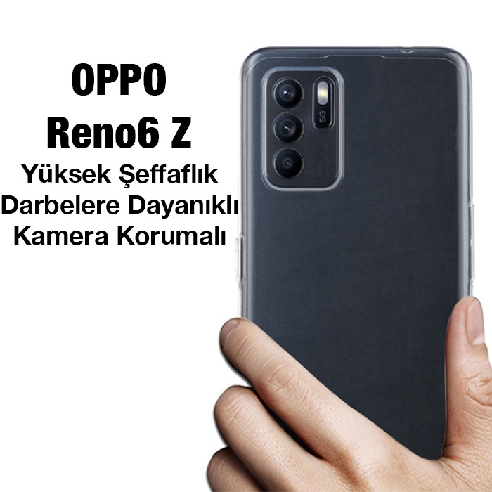 OPPO Reno 6Z Kılıf Kamera Korumalı Ultra İnce Şeffaf Silikon Kılıf