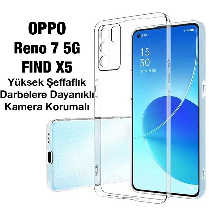 OPPO Reno 7 5G FIND X5 Kamera Korumalı Şeffaf Silikon Kılıf