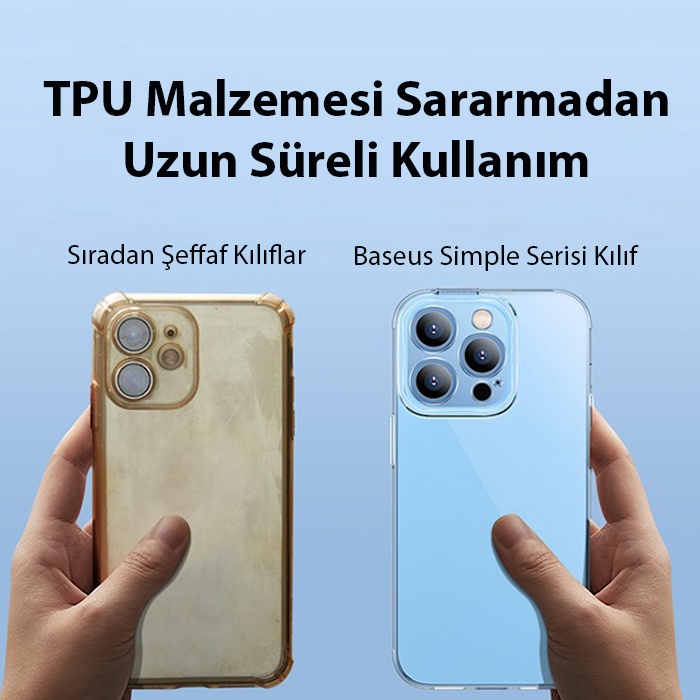 Baseus Simple Case iPhone 14 Pro Max 6.7 Kamera Korumalı Şeffaf Silikon Kılıf