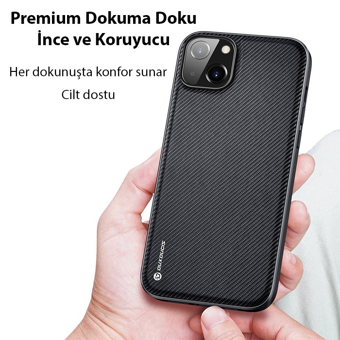 Dux Ducis Fino Serisi iPhone 14 6.1 Premium Dokuma Silikon Kılıf