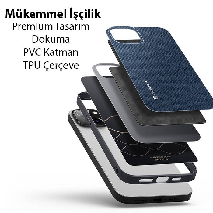 Dux Ducis Fino Serisi iPhone 14 6.1 Premium Dokuma Silikon Kılıf