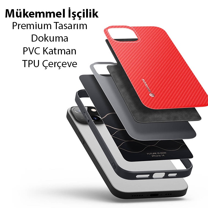 Dux Ducis Fino Serisi iPhone 14 6.1 Premium Dokuma Silikon Kılıf