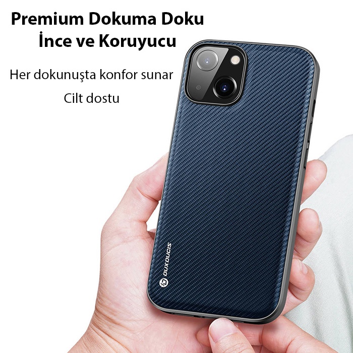 Dux Ducis Fino Serisi iPhone 14 Plus 6.7 Premium Dokuma Silikon Kılıf