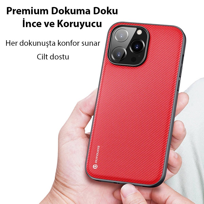 Dux Ducis Fino Serisi iPhone 14 Pro 6.1 Premium Dokuma Silikon Kılıf