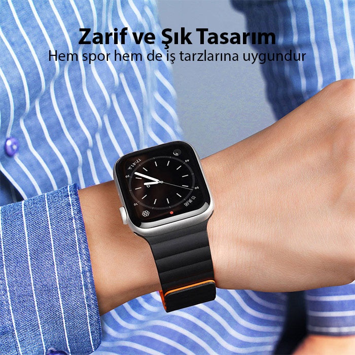 DUX DUCIS Apple Watch 42-44-45MM için Manyetik Zincir Versiyon PU Deri Kayış Kordon