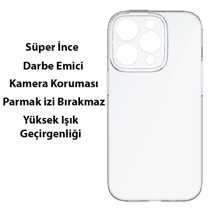 Baseus Simple Case iPhone 14 Pro 6.1 Kamera Korumalı İnce Silikon Şeffaf Kılıf