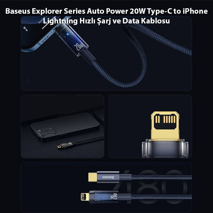 Baseus Explorer Seri Auto Power 20W Type-C to iPhone Lightning Hızlı Şarj Data Kablosu 2m