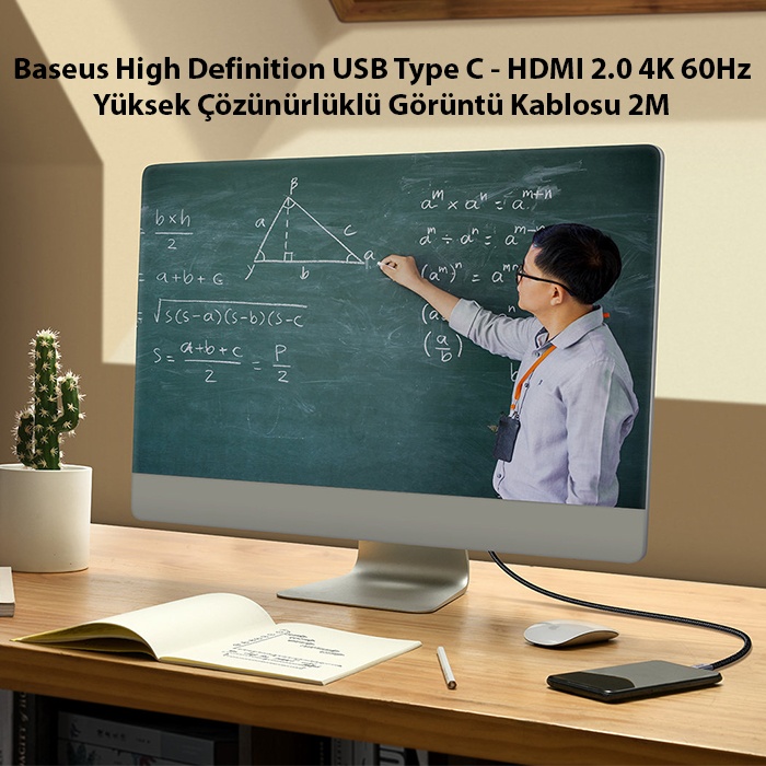 Baseus High Definition USB Type C - HDMI 2.0 4K 60Hz Görüntü Kablosu 2M