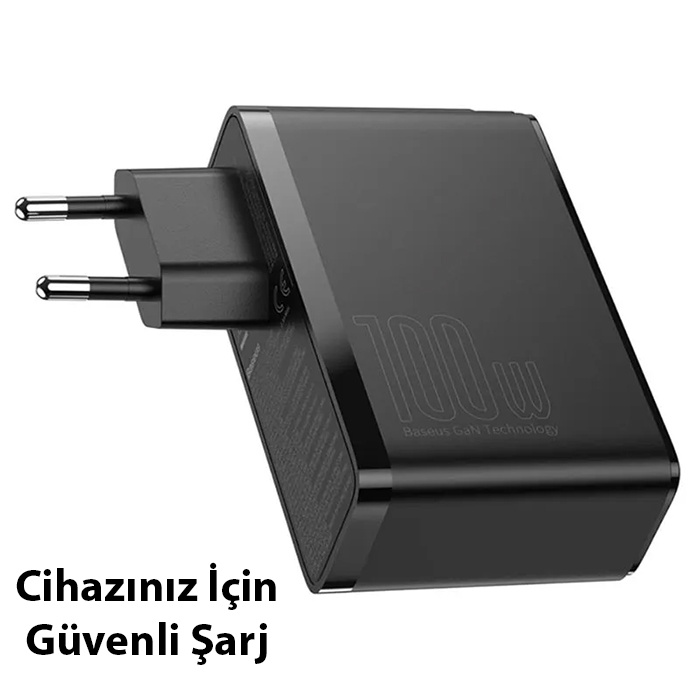 Baseus GaN2 Pro 100W PD 2C+2U Quick Charger Macbook Ultra Hızlı Şarj Aleti +100w PD Kablo