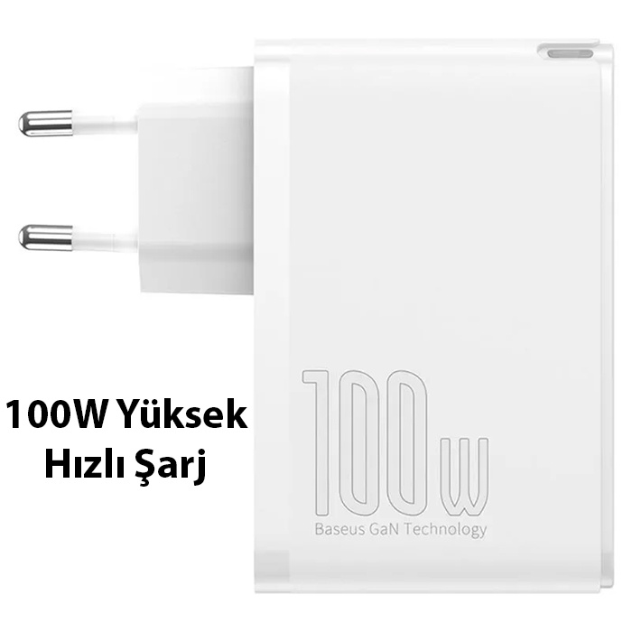 Baseus GaN2 Pro 100W PD 2C+2U Quick Charger Macbook Ultra Hızlı Şarj Aleti +100w PD Kablo