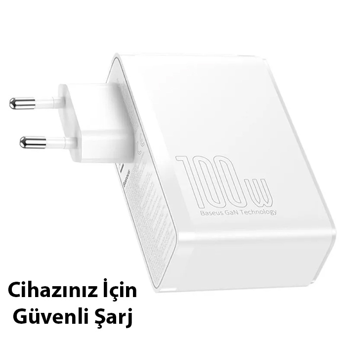 Baseus GaN2 Pro 100W PD 2C+2U Quick Charger Macbook Ultra Hızlı Şarj Aleti +100w PD Kablo