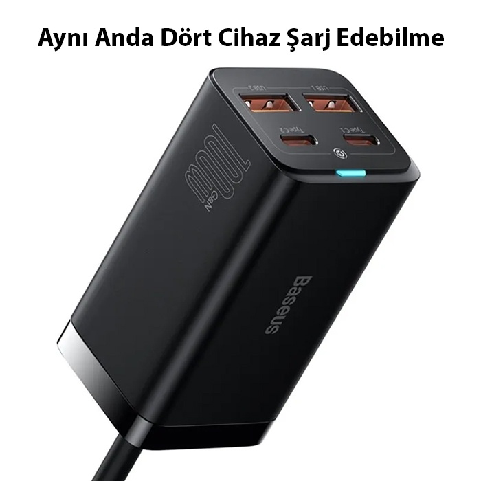 Baseus Gan3 Pro 100W 2 Type-C + 2 USB Hızlı Şarj Başlığı Adaptörü - Ultra Hızlı Şarj Cihazı