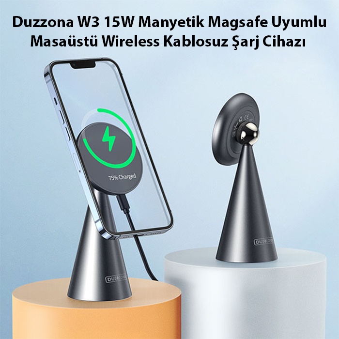 Duzzona W3 15W Manyetik Magsafe Uyumlu Masaüstü Wireless Kablosuz Şarj Cihazı