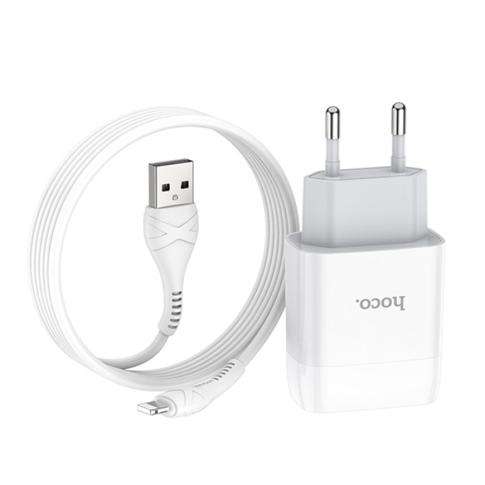 Hoco C73A Çift USB Girişli Hızlı Şarj Adaptörü ve Hızlı İPhone Şarj Kablosu 1M