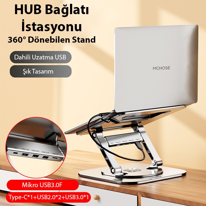 MC LS928HUB Masaüstü 360° Dönebilen Laptop Standı Hub