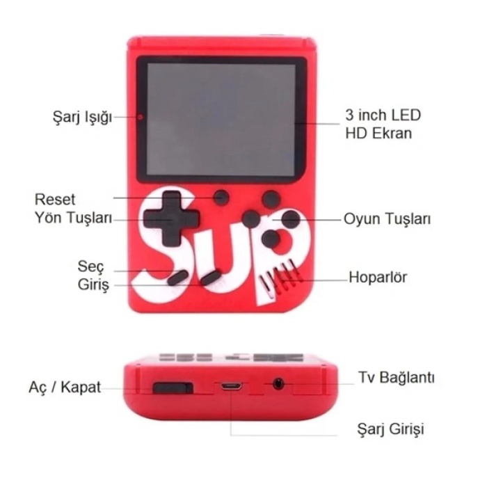 Sup 400 Nostalji Oyunlu Taşınabilir Retro Mini Atari Gameboy