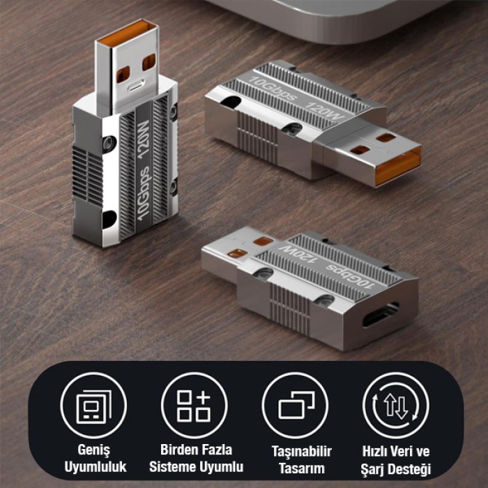 Macbook iPad 120W 10Gbps Type-C to USB OTG Adaptör Çevirici