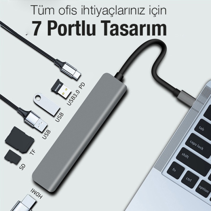 Universal 7in1 USB 3.1 HDMI 4K 30HZ 2K 1080P Type-C HUB Adaptör Dönüştürücü