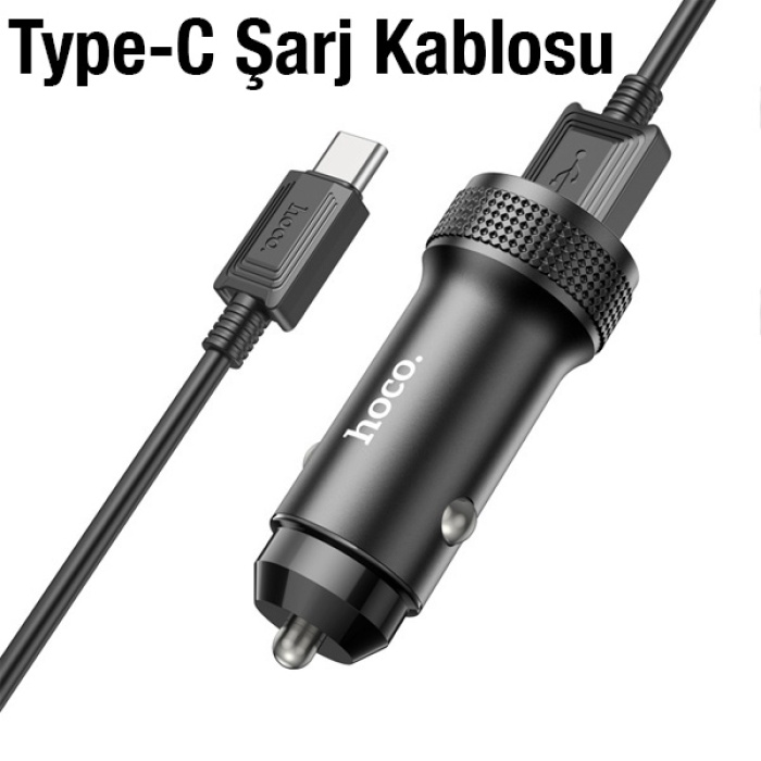 HOCO Z49 Çift USB Girişli Araç Şarj Başlık + USB To Type-C Kablo