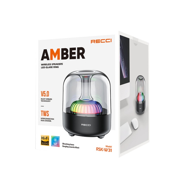 Recci RSK-W31 Amber FM/TF/AUX Hi-Fi RGB Işıklı Wireless Bluetooth 5.0 Speaker Hoparlör