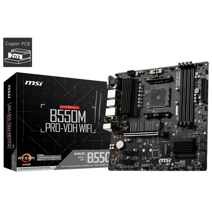 MSI B550M PRO-VDH WIFI DDR4 4400MHZ 1XVGA 1XHDMI 1XDP 2XM.2 USB 3.2 AM4 MATX