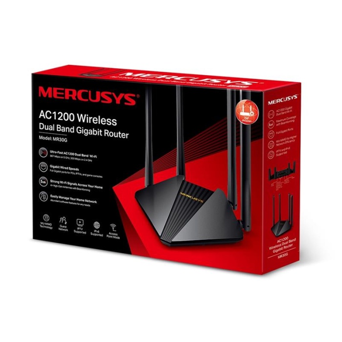 MERCUSYS MR30G AC1200 867/5GHZ 300/2.4GHZ DUAL BAND KABLOSUZ GIGABIT ROUTER