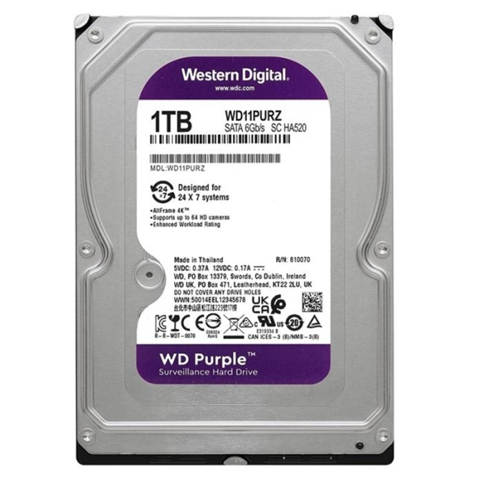 1 TB WD 3.5 PURPLE SATA3 5400RPM 64MB 7/24 GUVENLIK WD11PURZ