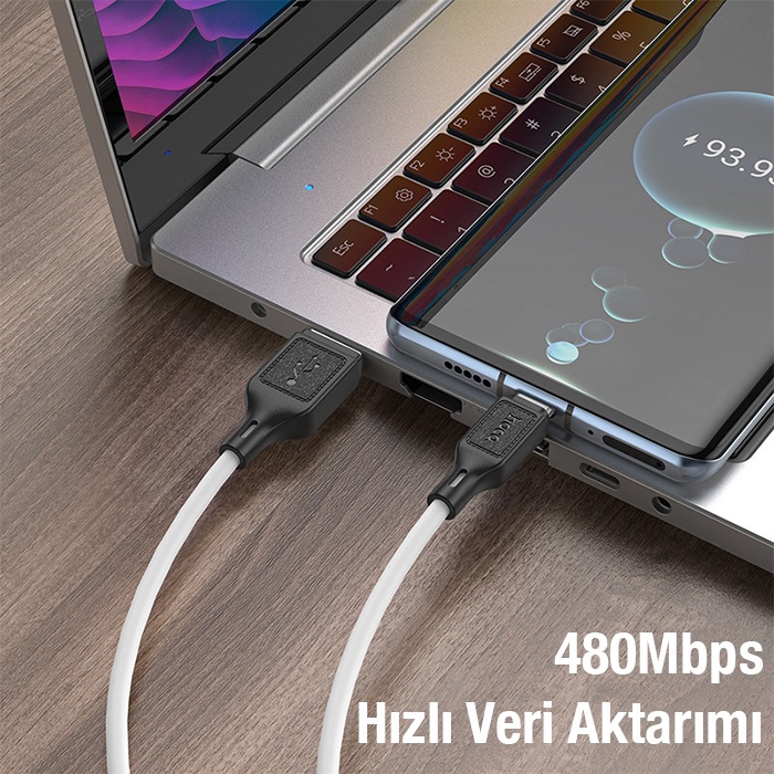 HOCO X90 USB to Type-C 3A Silikon Hızlı Şarj ve Data Kablosu