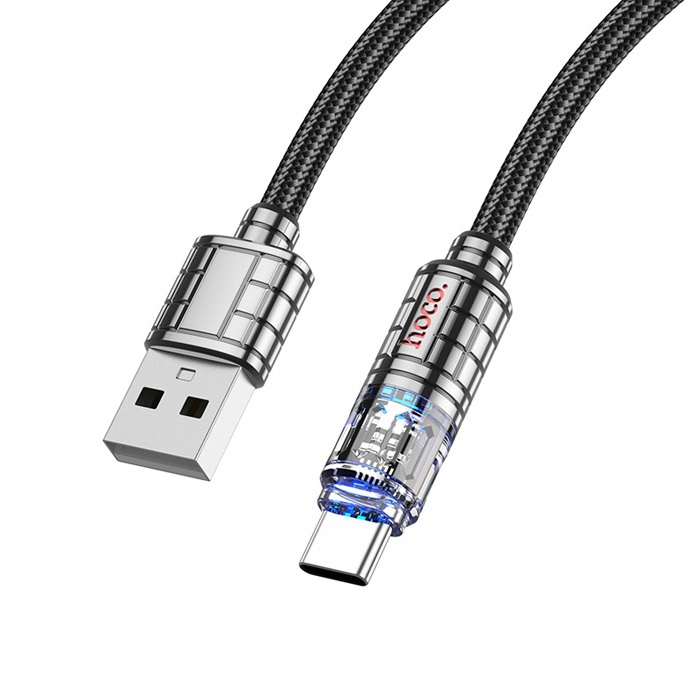 HOCO U122 Kristal Uç 3A USB to Type-C Hızlı Data Şarj Kablosu