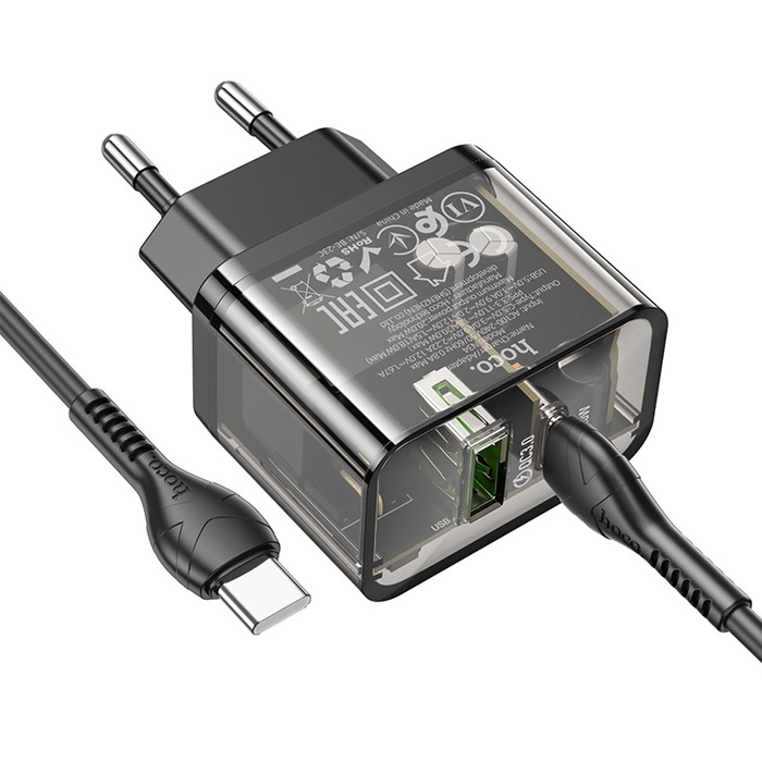 HOCO N34 PD20W USB+Type-C + Type-C Kablo Hızlı Şarj Adaptör Seti
