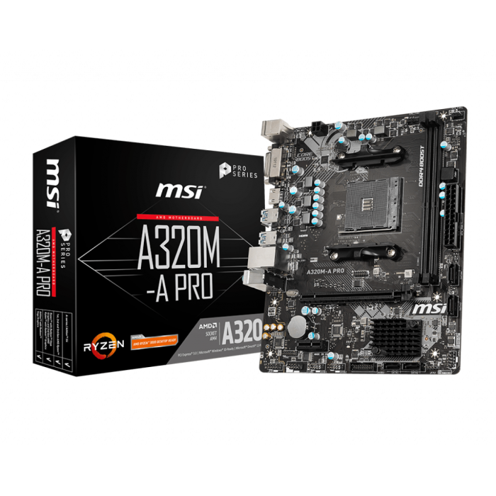 MSI A320M-A PRO DDR4 3200MHZ 1XHDMI 1XDVI USB 3.2 MATX AM4