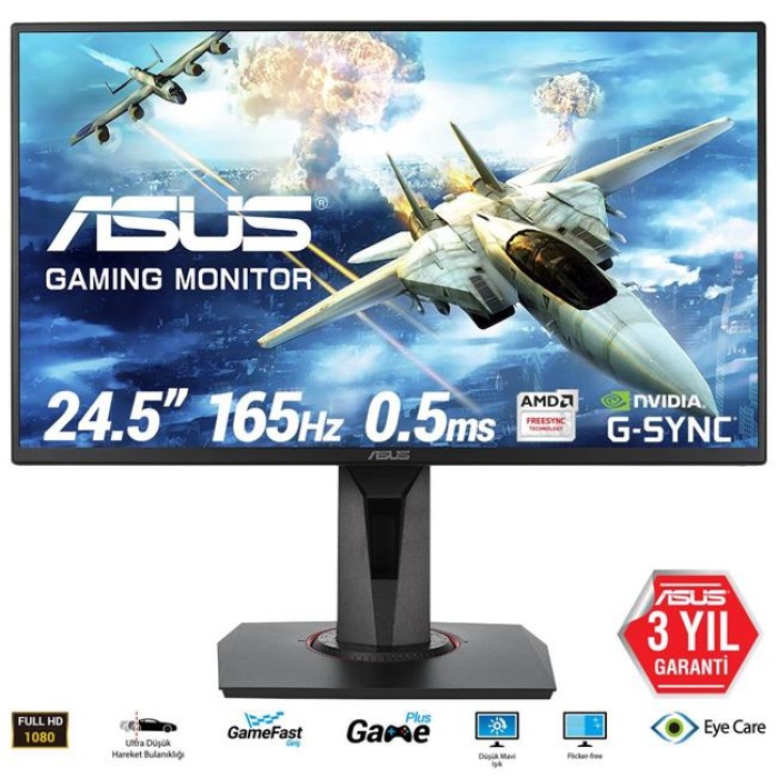 24.5 ASUS VG258QR 0.5MS 165MHZ 1XHDMI 1XDP 1XDVI FHD 1920X1080 HOPARLÖR MONİTÖR