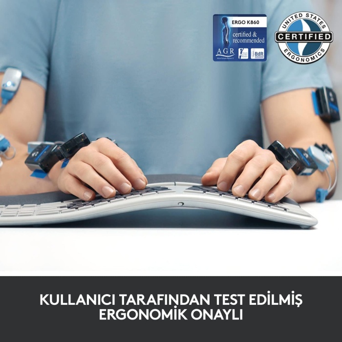 LOGİTECH K860 ERGONOMİK BİLEK DESTEKLİ TAM BOYUTLU KABLOSUZ TÜRKÇE KLAVYE - SİYAH