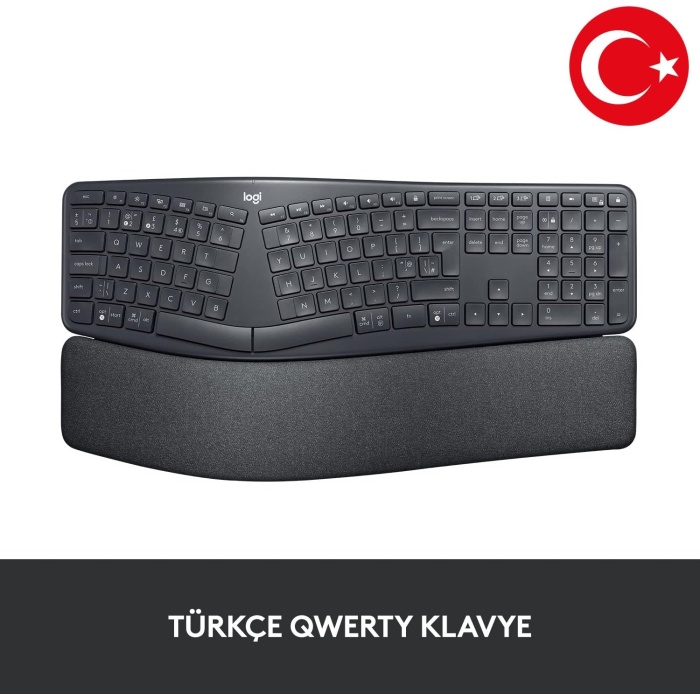 LOGİTECH K860 ERGONOMİK BİLEK DESTEKLİ TAM BOYUTLU KABLOSUZ TÜRKÇE KLAVYE - SİYAH