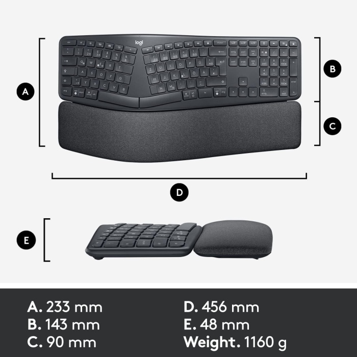 LOGİTECH K860 ERGONOMİK BİLEK DESTEKLİ TAM BOYUTLU KABLOSUZ TÜRKÇE KLAVYE - SİYAH