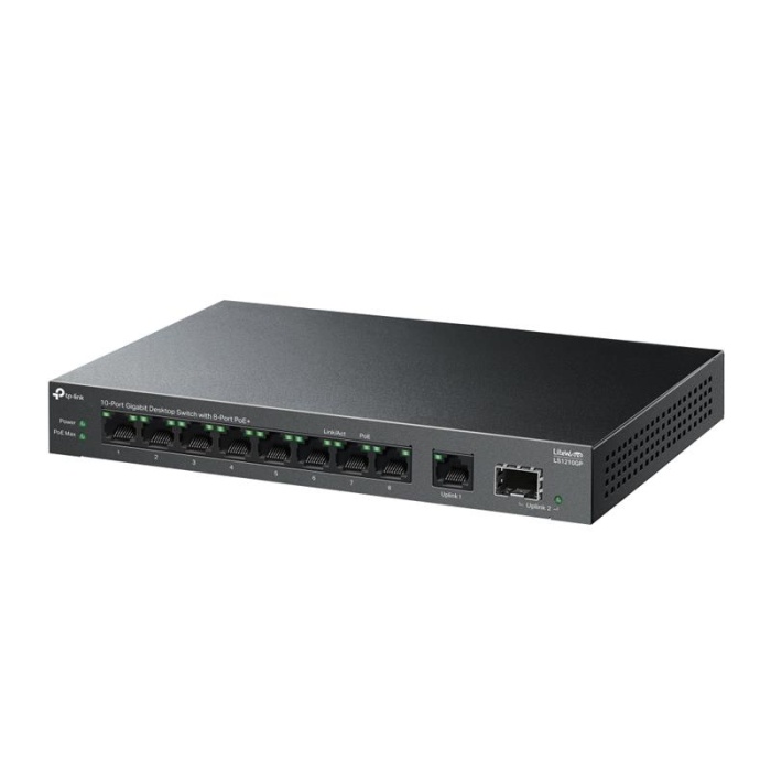 TP-LINK LS1210GP 8 PORT GIGABIT + 1XRJ45/1XSFP UPLINK 61W METAL KASA SWİTCH