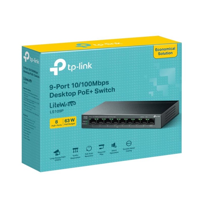 TP-LINK LS109P 8 PORT 10/100 +1 PORT RJ45 UPLINK 63W METAL KASA SWITCH